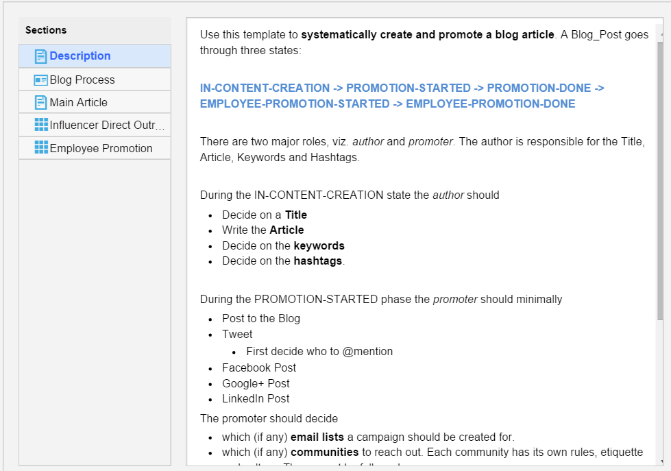 TMail Screenshot of Emergent Business Process: Formalization as a Process Template