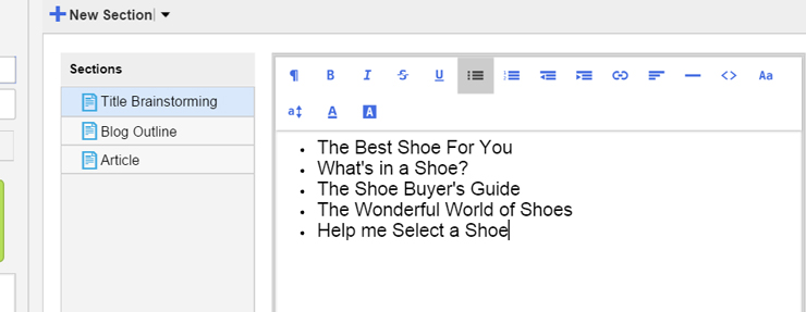 TMail Screenshot of Emergent Business Process: Title Brainstorming and Blog Outline